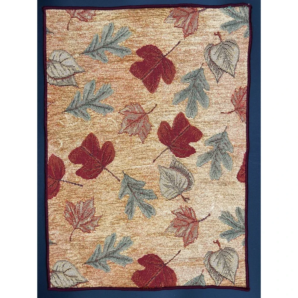Set of 4 Autumn Leaves Woven Tapestry Placemats Burgundy Sage Tan Decor 17